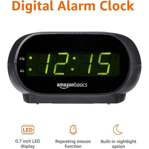 Black Digital LED Alarm Clock with Snooze Nightlight Battery Backup Compact - Picture 4 of 8